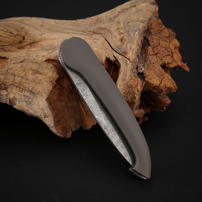 Liner Lock Front Flipper Folding Knives in Damascus with Titanium