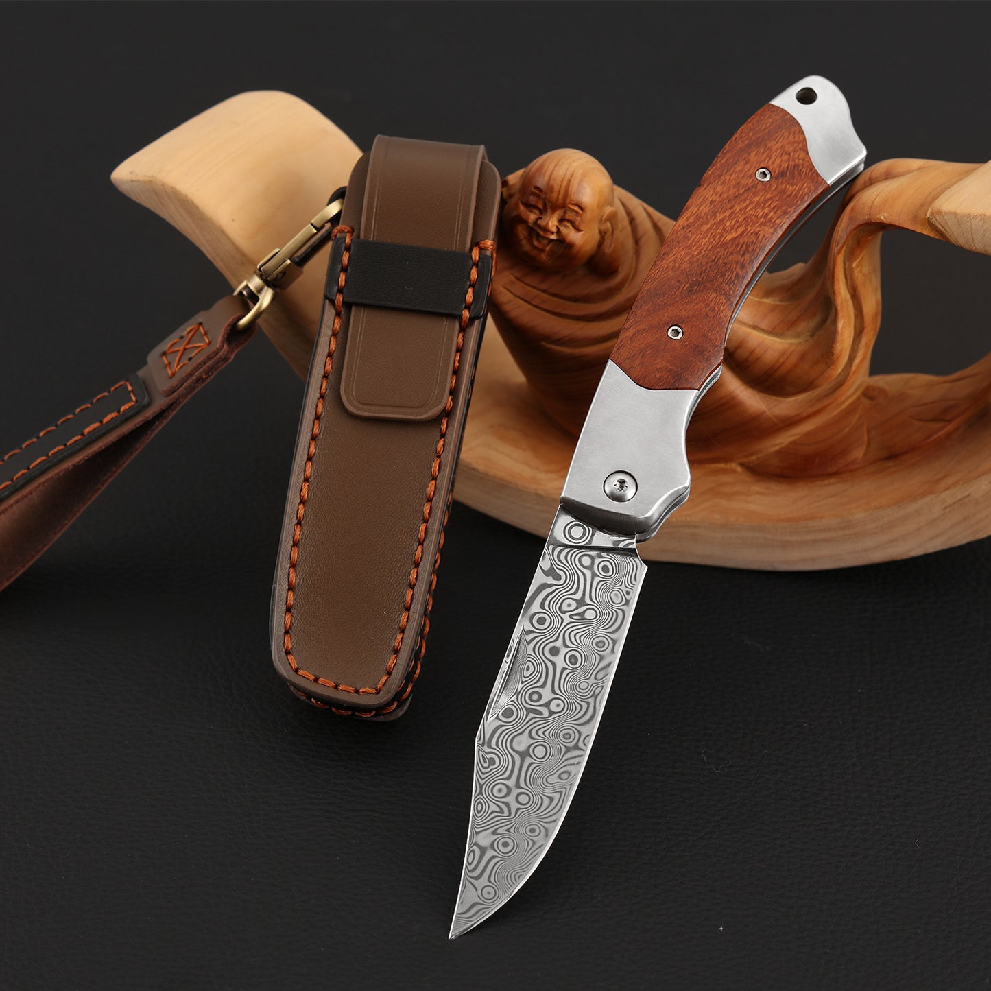 3 Inch Slip Joint Pocket Knife, Damascus Steel, Ironwood