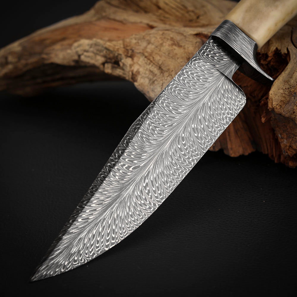 Customs Hunting Knife, Hand-forged Mosaic Damascus Steel