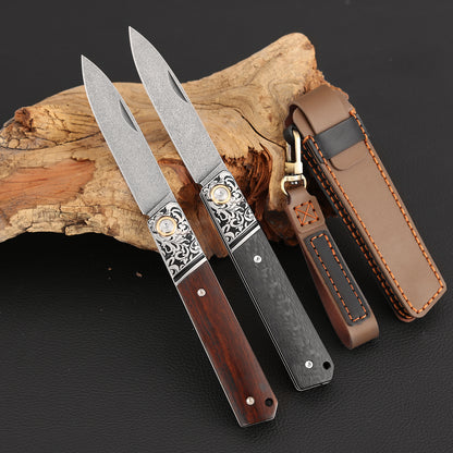 3.5 Incn Slip Joint Pocket Knife Wootz Steel, Ironwood & Carbon Fiber
