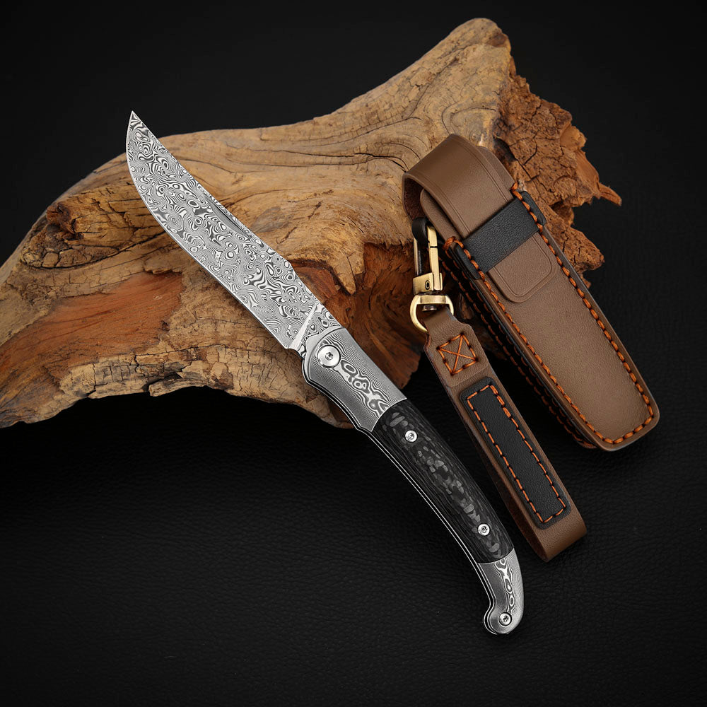 3.3 Inch Clip Point Slip Joint Pocket Knife, Damascus Steel