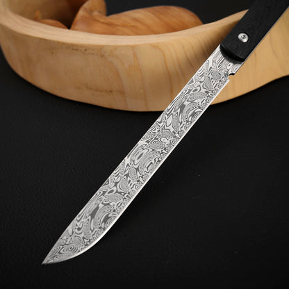 Damasteel Fixed Blade Knife Carbon Fiber Handle Tanto EDC Utility Knife