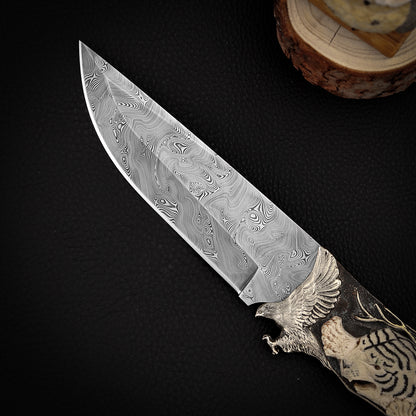 Cuchillo de hoja fija tallado a mano Tigerhawk