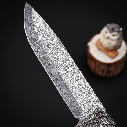 Silver Eagle Fixed Blade Knife in Damasteel