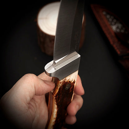 3.5" Fixed Blade Knife Full Tang Vanax Steel with Buckhorn