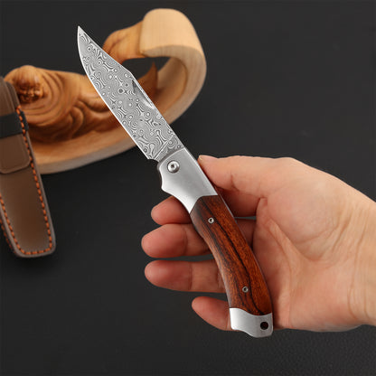 3 Inch Slip Joint Pocket Knife, Damascus Steel, Ironwood