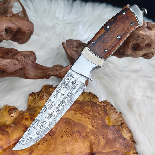 Forged Mosaic Damascus Fixed Blade Knife