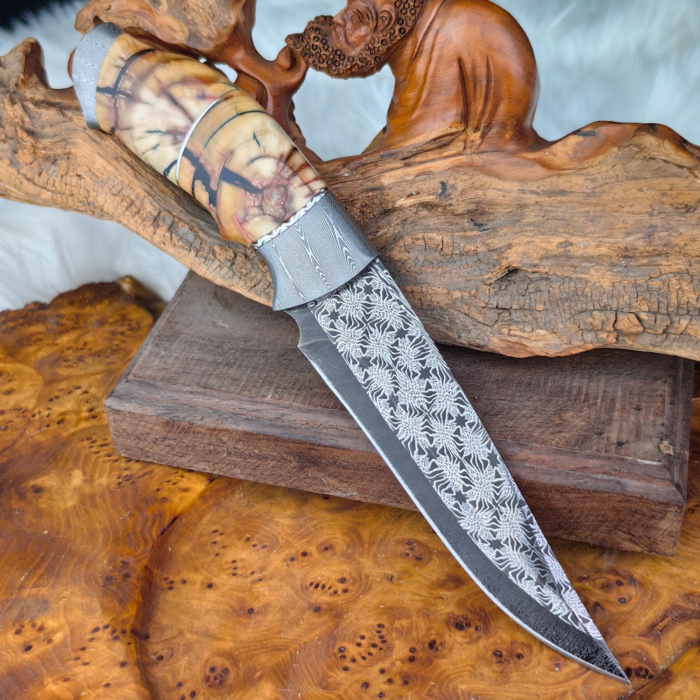 Hand Forged and Welded Mosaic Damascus Hunting Knife
