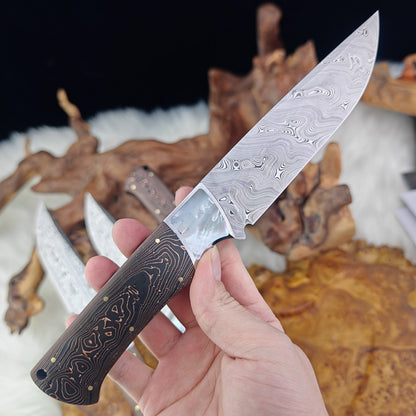 Custom Hunting Knife in Powder Damasteel with Carbon Fiber