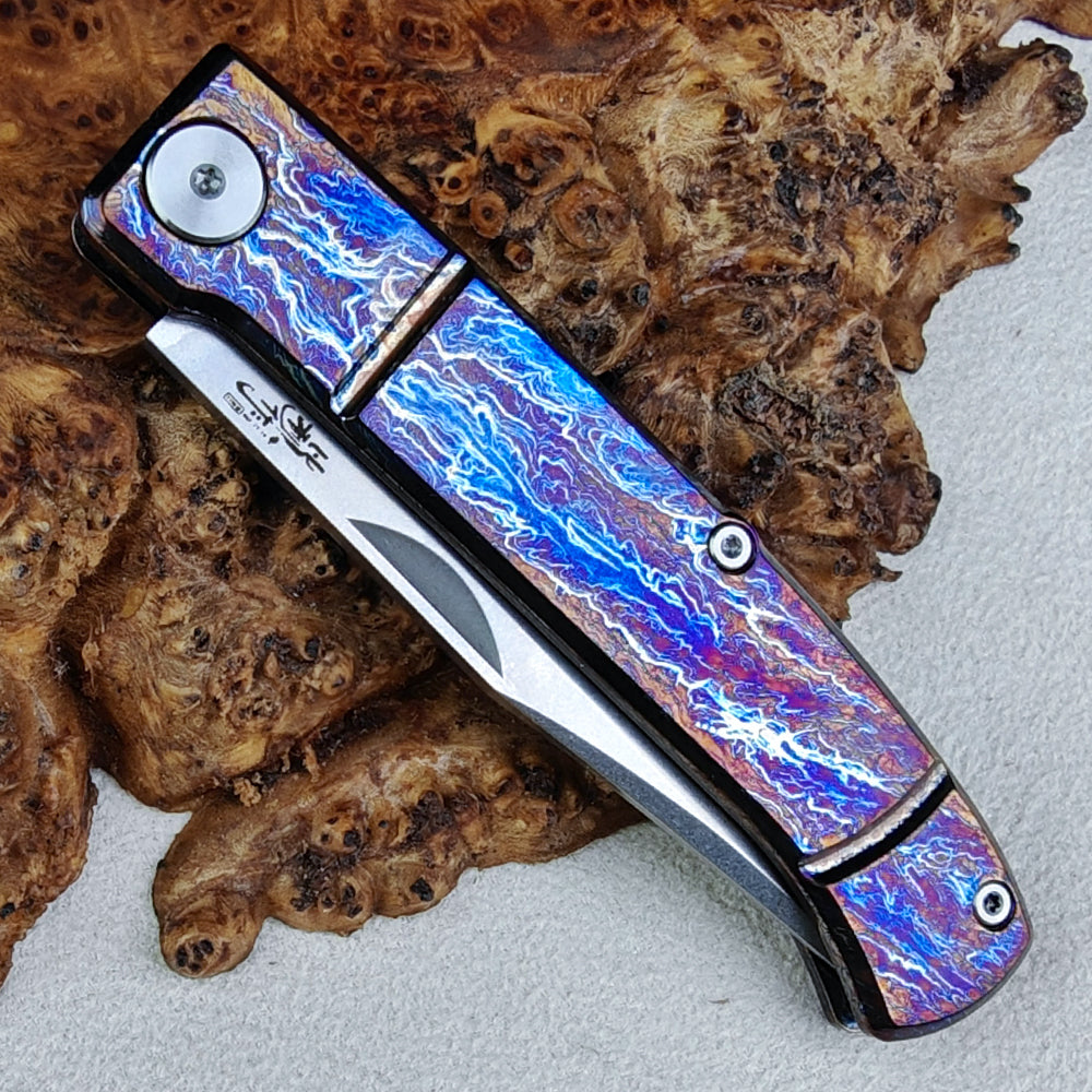 Slip Joint Pocket Knife (3.15" Vanax Steel) Lightning Strike Anodized Titanium