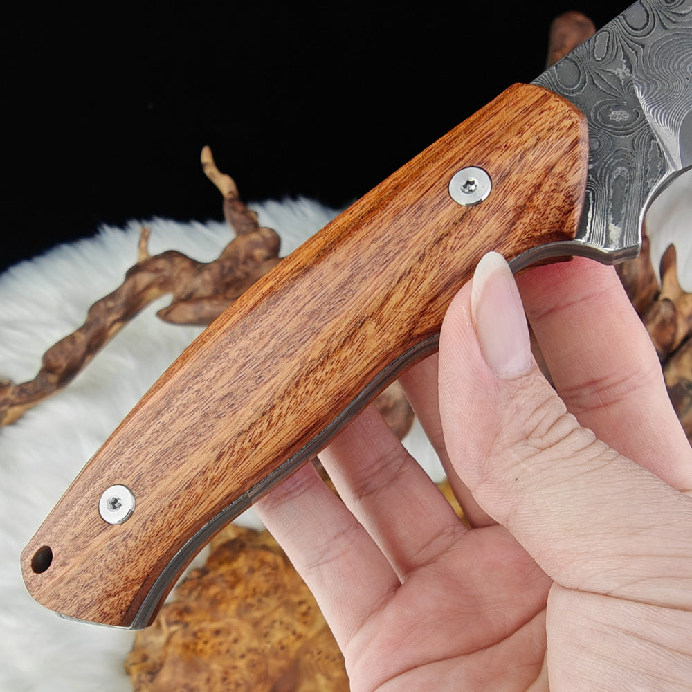 5" Full Tang Hunter in Damascus Steel with Ironwood