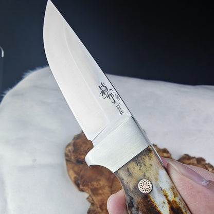 3.5" Fixed Blade Knife Full Tang Vanax Steel with Buckhorn