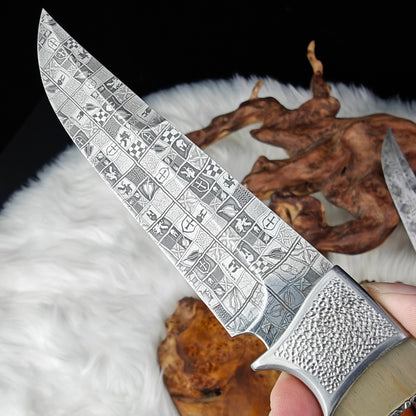 Hand-forged Mosaic Damascus Fixed Blade Knife