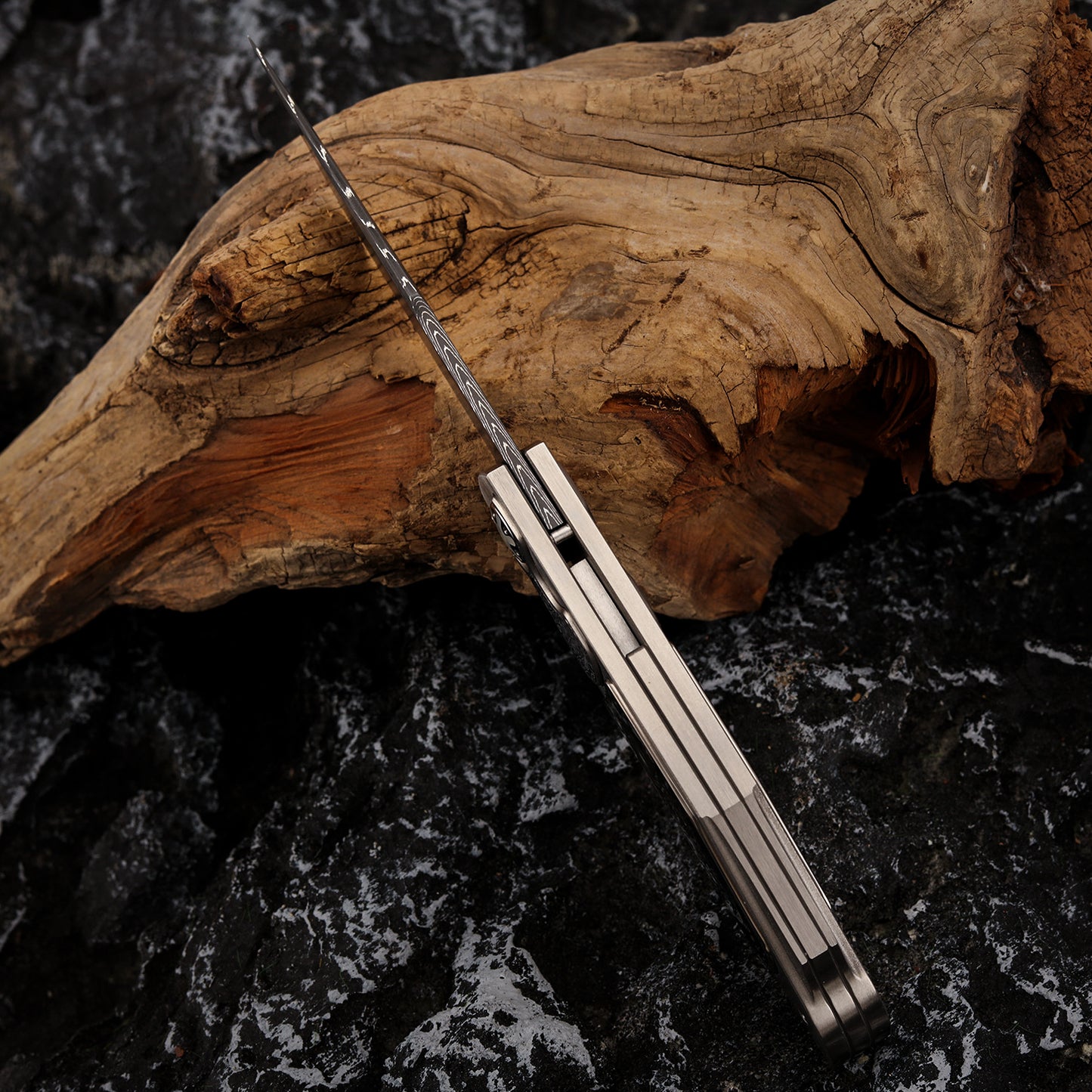 Custom Button Lock Folding Knife Forged Damascus Steel