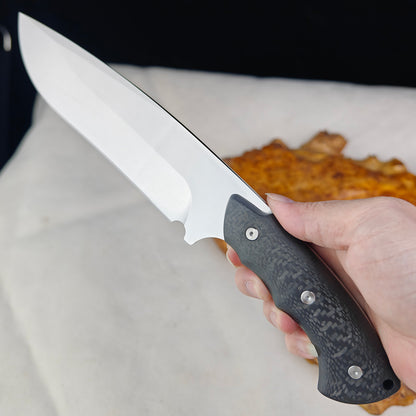 Mirror Polished Vanax Steel Fixed Blade Knife 6.7" Carbon Fiber