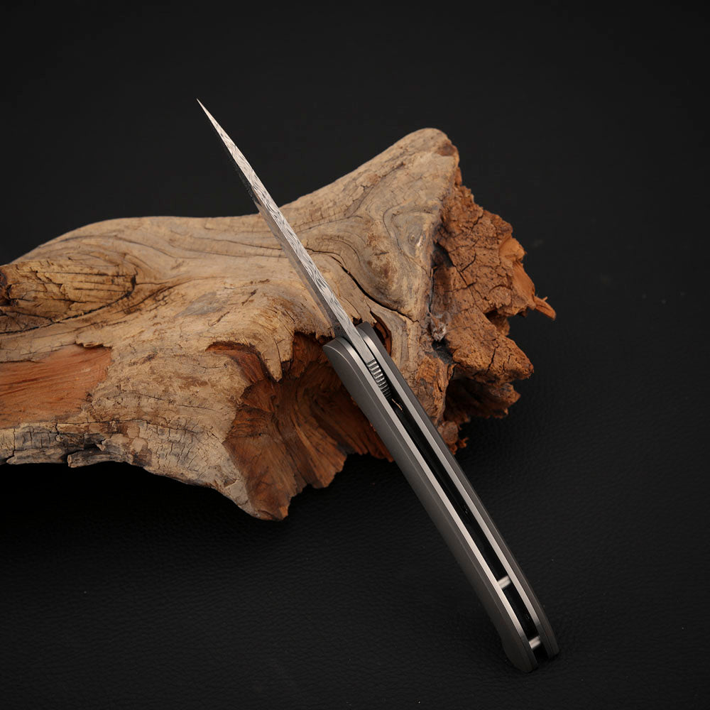 Liner Lock Front Flipper Folding Knives in Damascus with Titanium