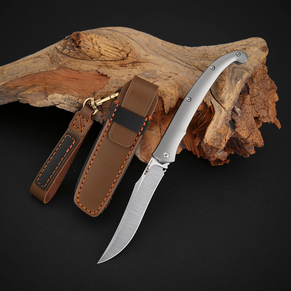 Trailing Point Titanium Slip Joint Pocket Knife, Vanax Steel