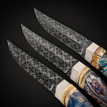 Mosaic Damascus Puukko Mammoth Tusks Handle