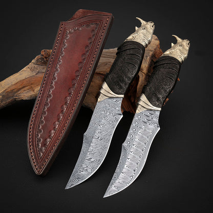 Rhino Custom Hand-engraved Fixed Blade Knife, Swedish Powder Damasteel™