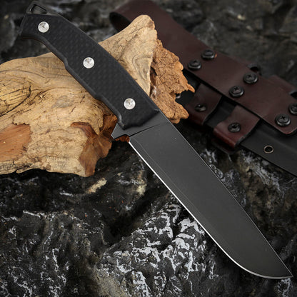6.3 Inch S35VN Steel Fixed Blade Knife, DLC Coating, Carbon Fiber