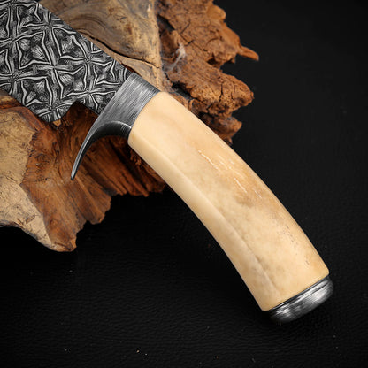Customs Hunting Knife, Hand-forged Mosaic Damascus Steel