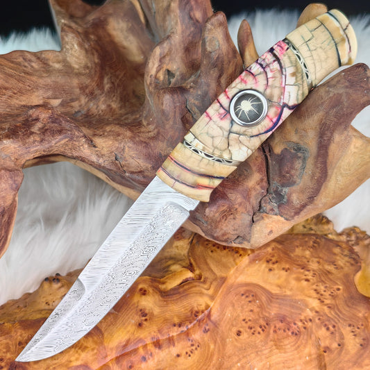 Handmade Fixed Blade Knife in Damasteel with Mammoth Tusks