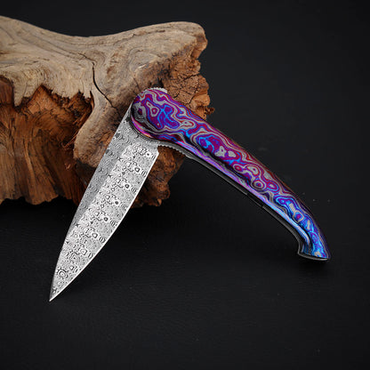 Liner Lock Front Flipper Folder in Damasteel with Zircuti