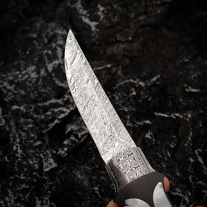 Custom Liner Lock Knife Damasteel Inlaid with Mother of Pearl
