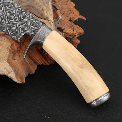 Customs Hunting Knife, Hand-forged Mosaic Damascus Steel