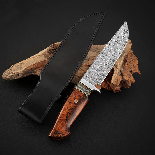 Hunting Custom Knife in Damasteel, Ironwood & Mammoth Tusks
