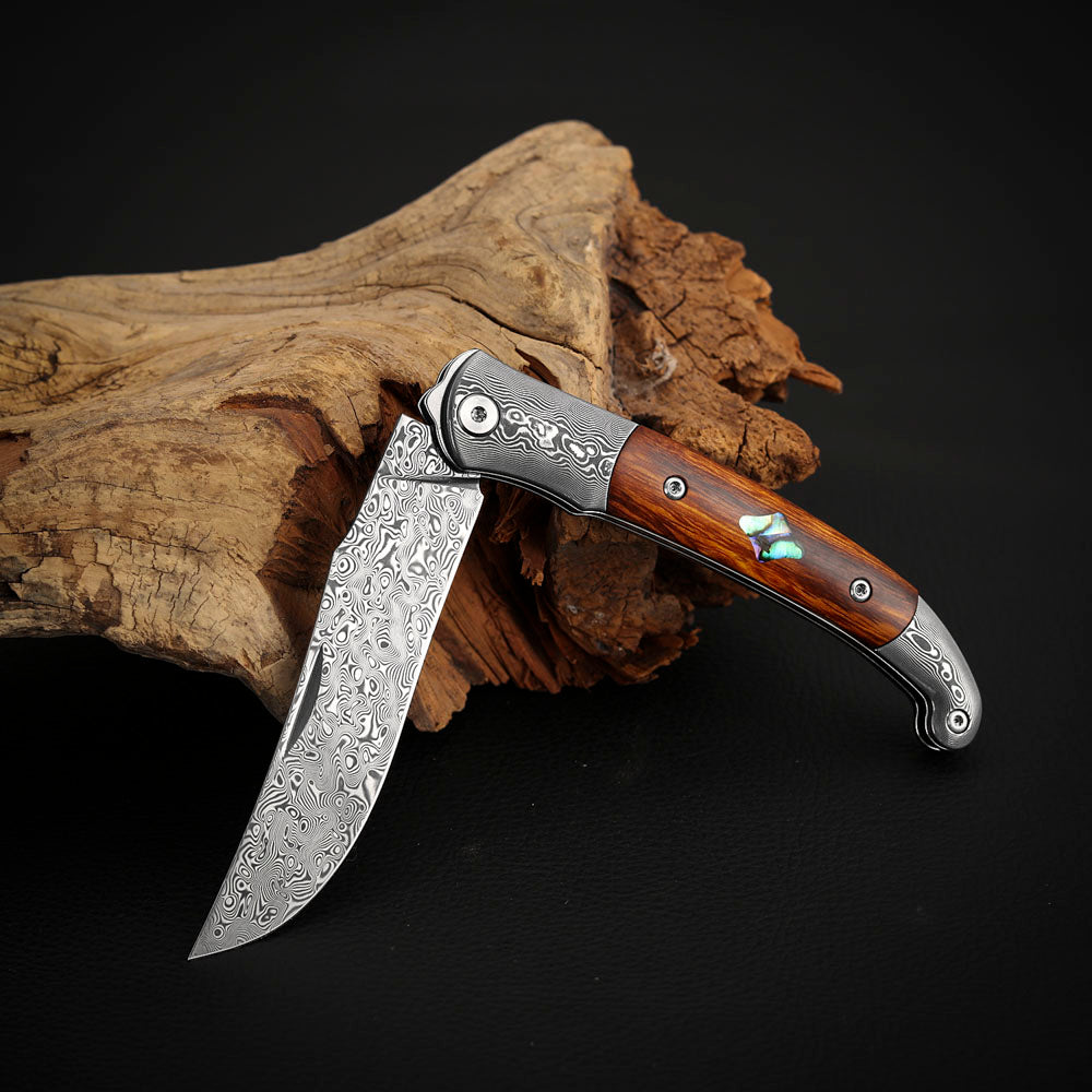 3.3 Inch Clip Point Slip Joint Pocket Knife, Damascus Steel