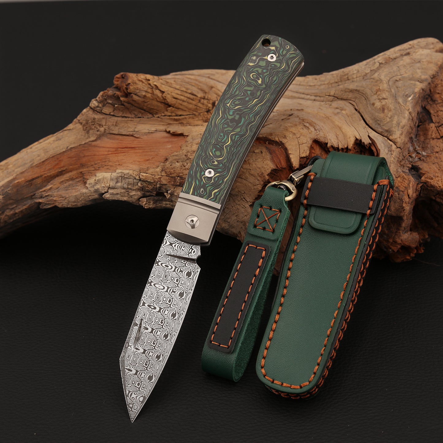 Slip Joint Pocket Knife in Damasteel with Carbon Fiber