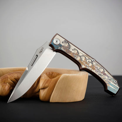 3.7 Inch Pocket Knife Laser-Engraved Titanium Handle, Vanax Steel