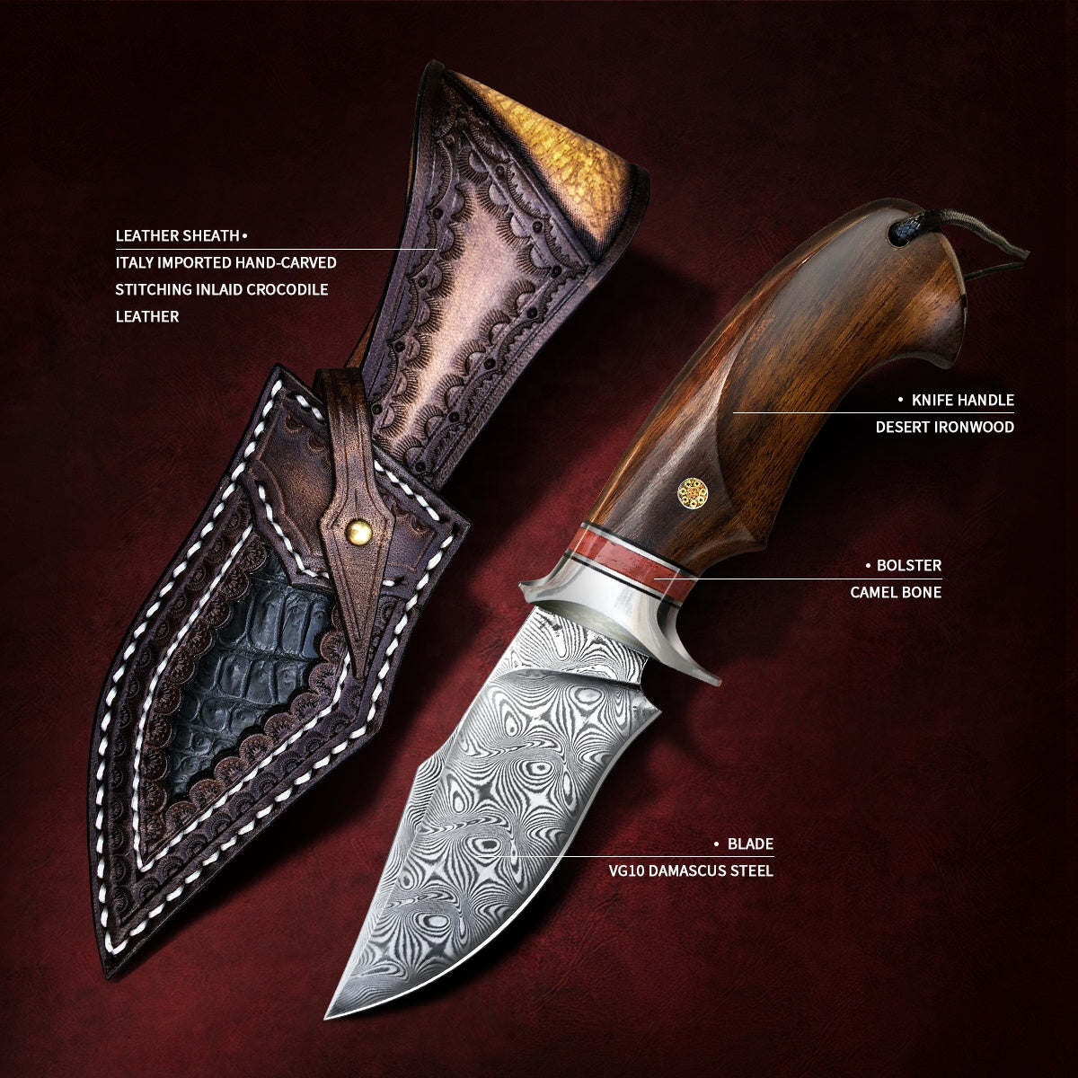 VG10 Steel Damascus Hunter with Iron Wood